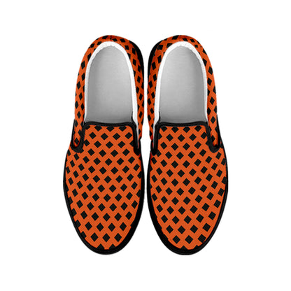 Orange Halloween Pattern Print Black Slip On Shoes