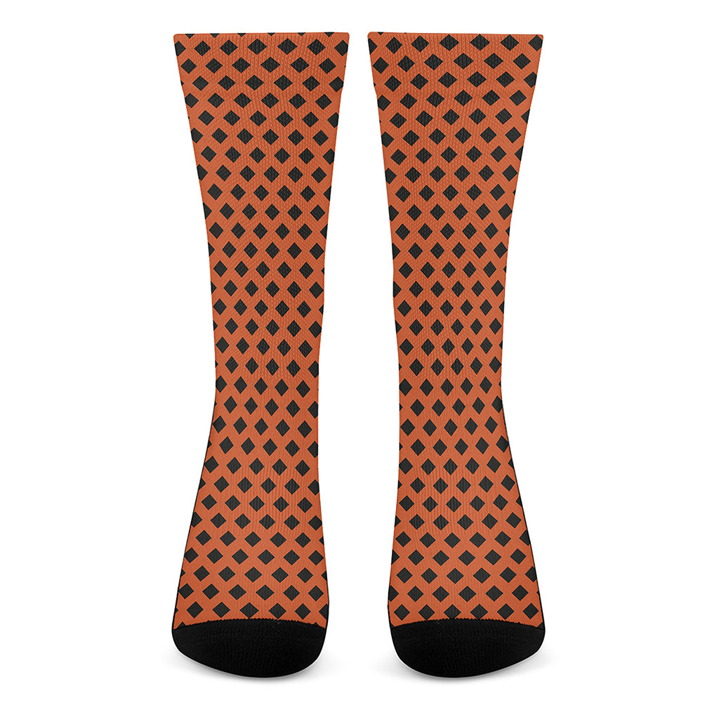 Orange Halloween Pattern Print Crew Socks