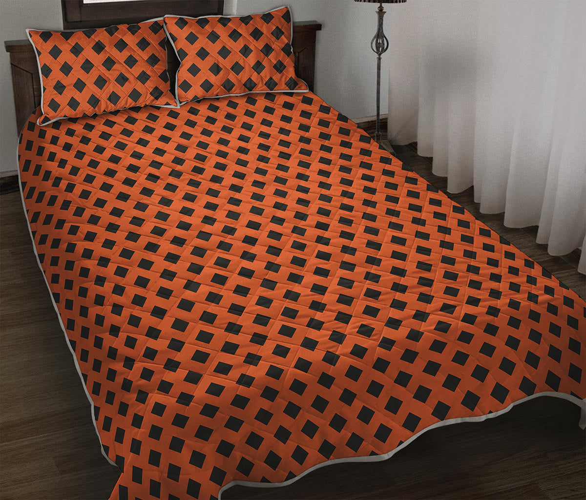 Orange Halloween Pattern Print Quilt Bed Set