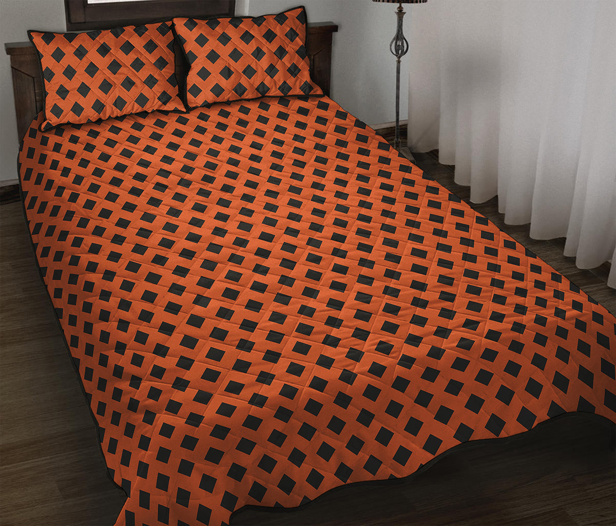 Orange Halloween Pattern Print Quilt Bed Set