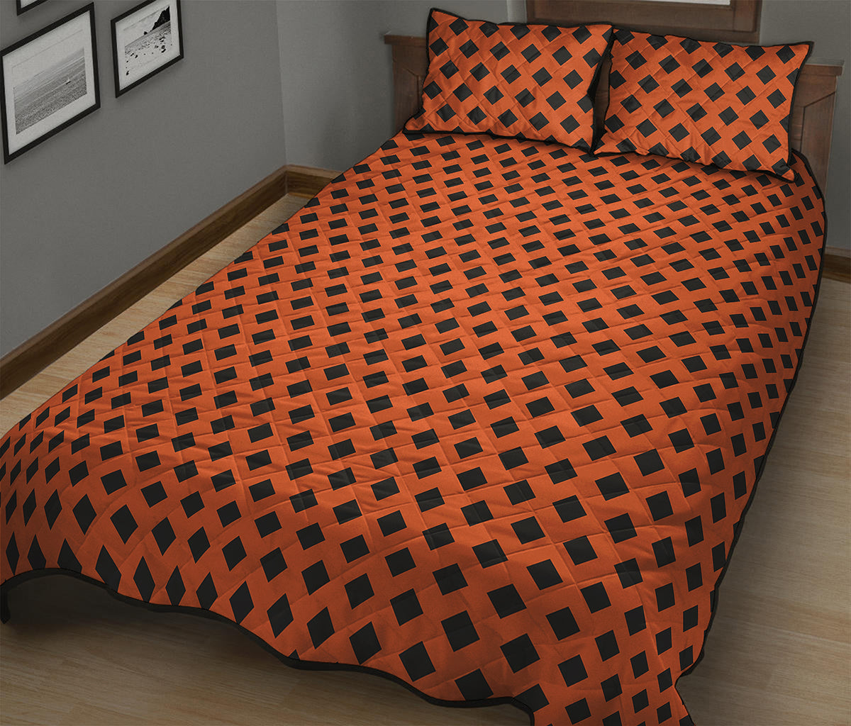 Orange Halloween Pattern Print Quilt Bed Set