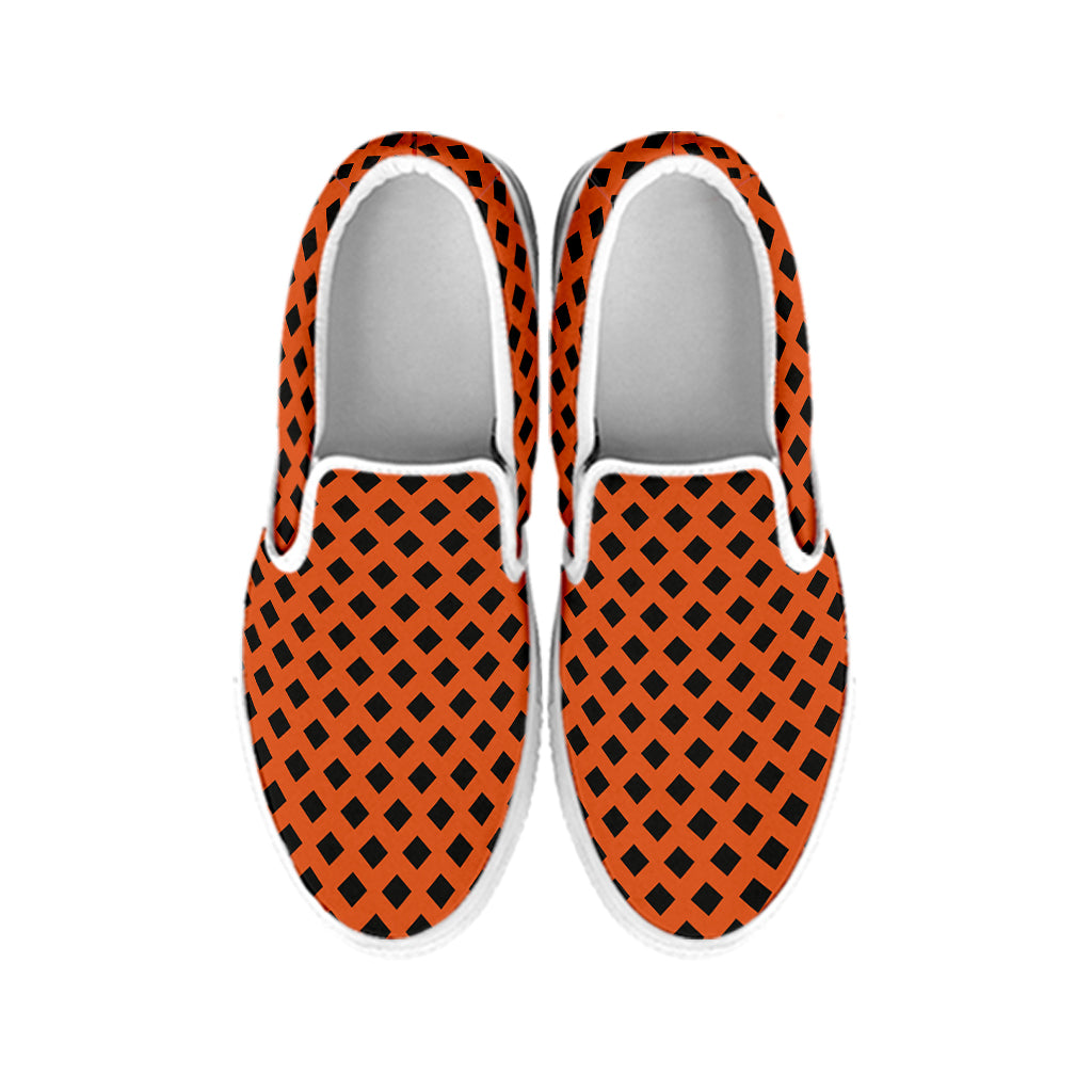 Orange Halloween Pattern Print White Slip On Shoes