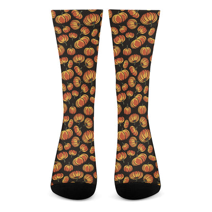 Orange Halloween Pumpkin Pattern Print Crew Socks
