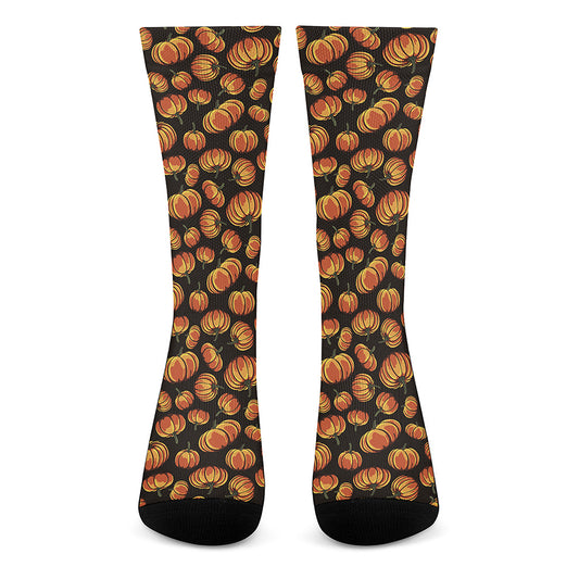 Orange Halloween Pumpkin Pattern Print Crew Socks