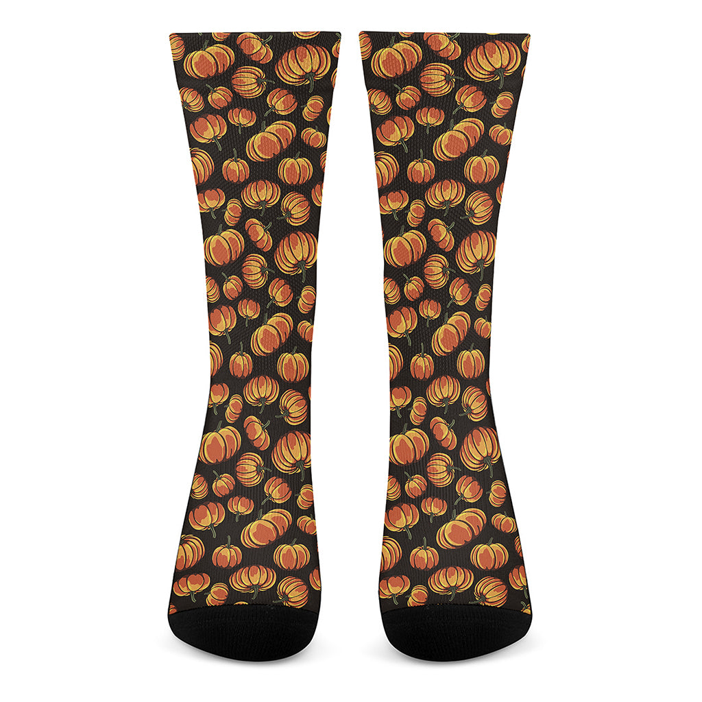 Orange Halloween Pumpkin Pattern Print Crew Socks