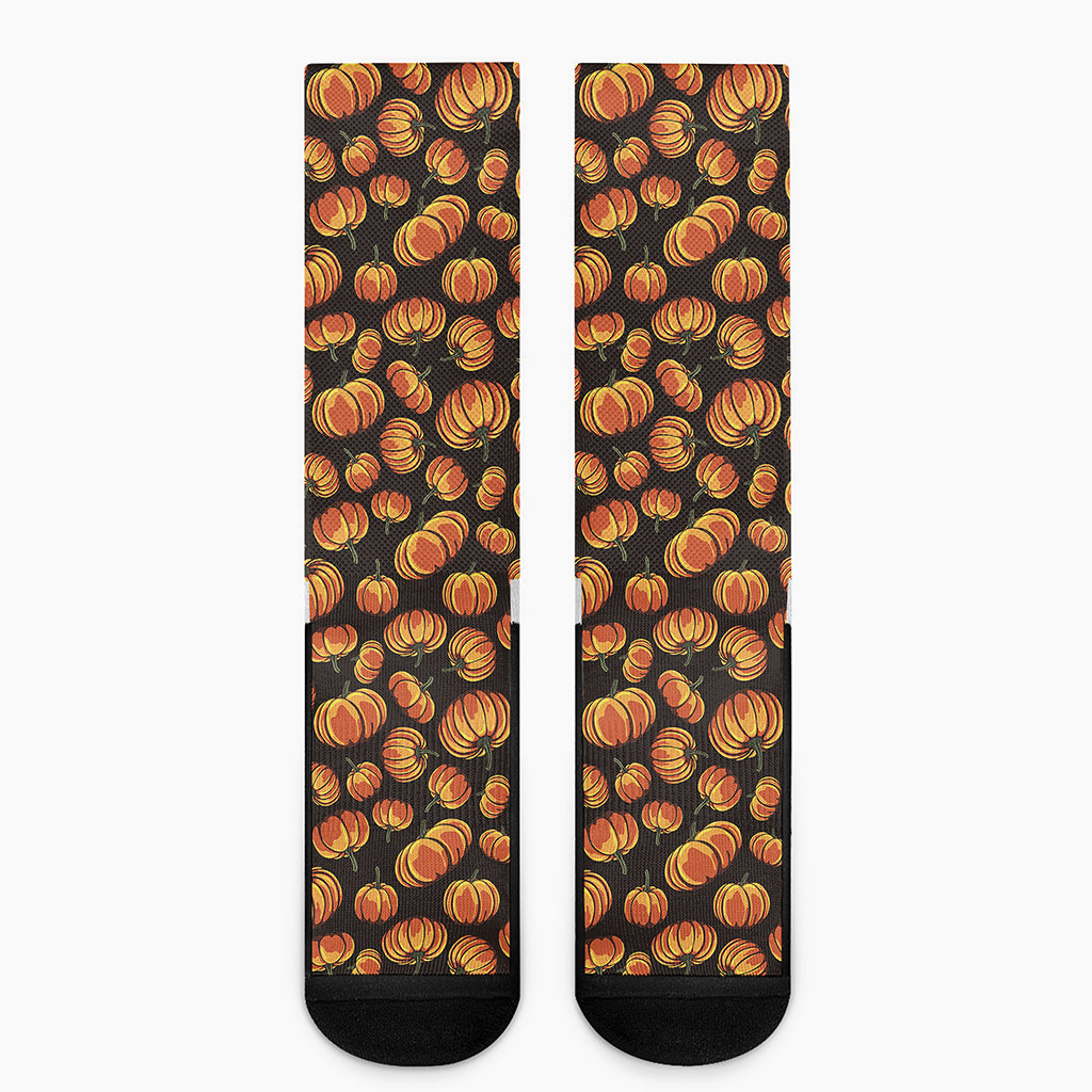 Orange Halloween Pumpkin Pattern Print Crew Socks