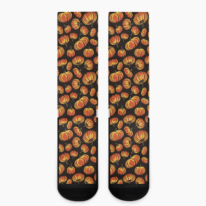 Orange Halloween Pumpkin Pattern Print Crew Socks