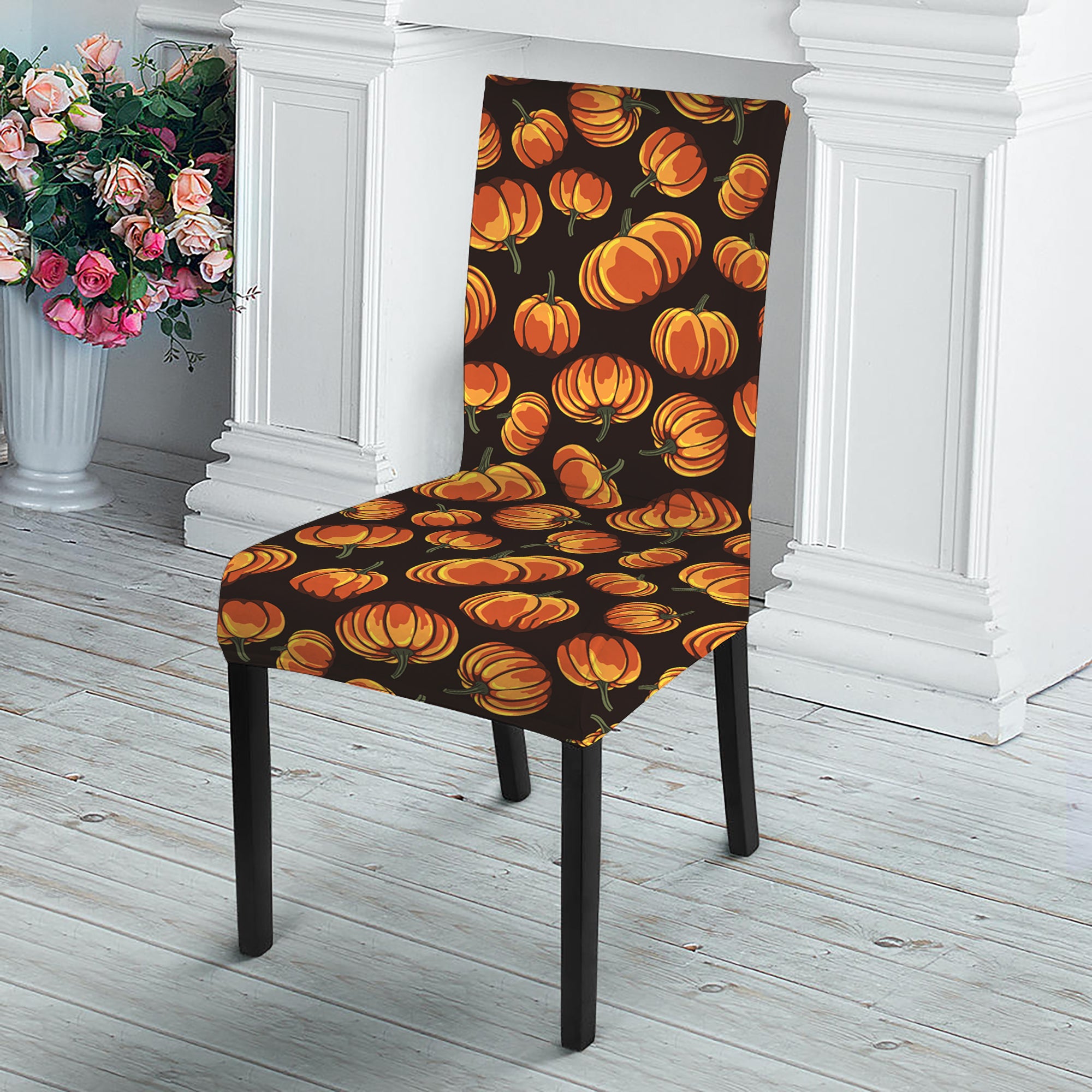 Orange Halloween Pumpkin Pattern Print Dining Chair Slipcover