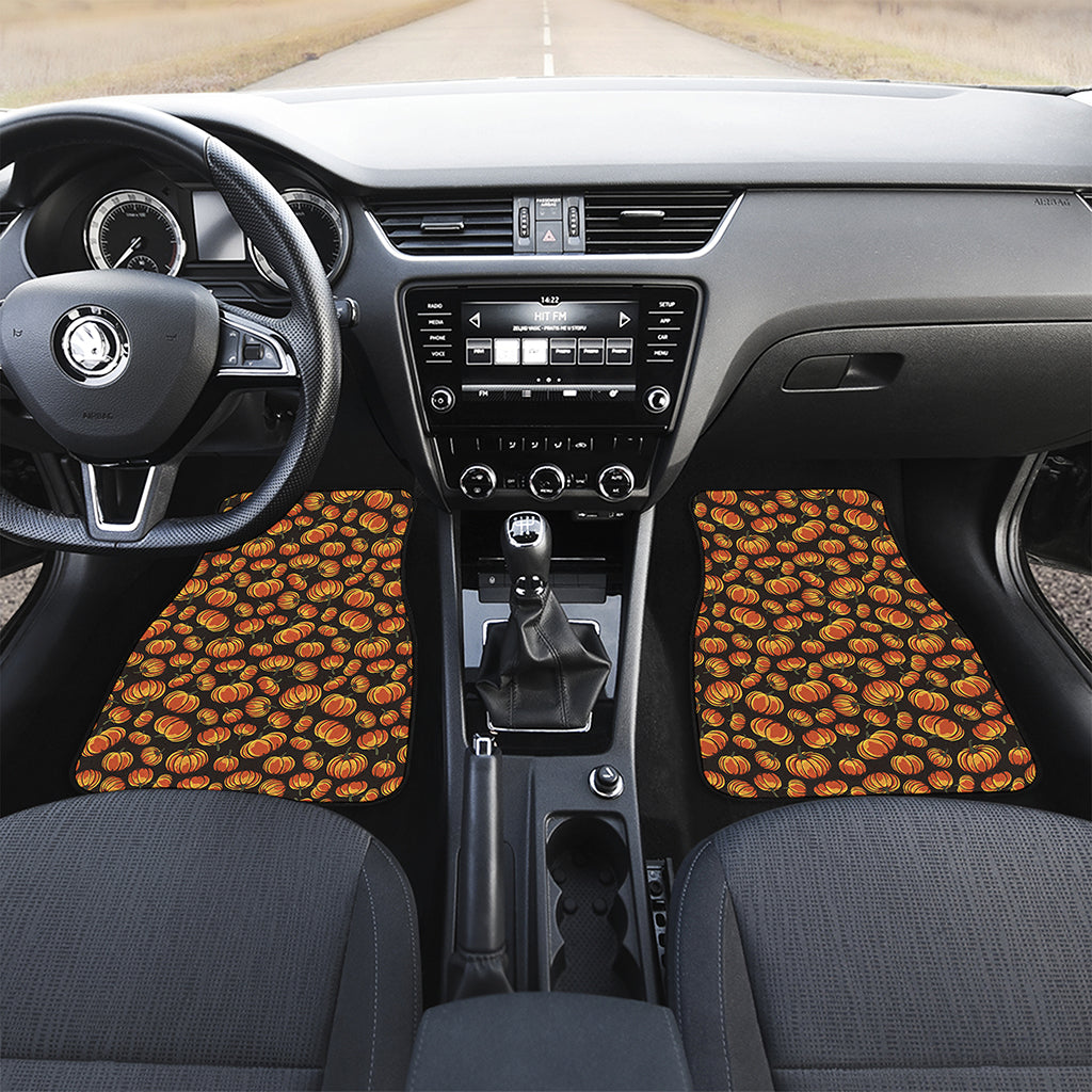 Orange Halloween Pumpkin Pattern Print Front and Back Car Floor Mats