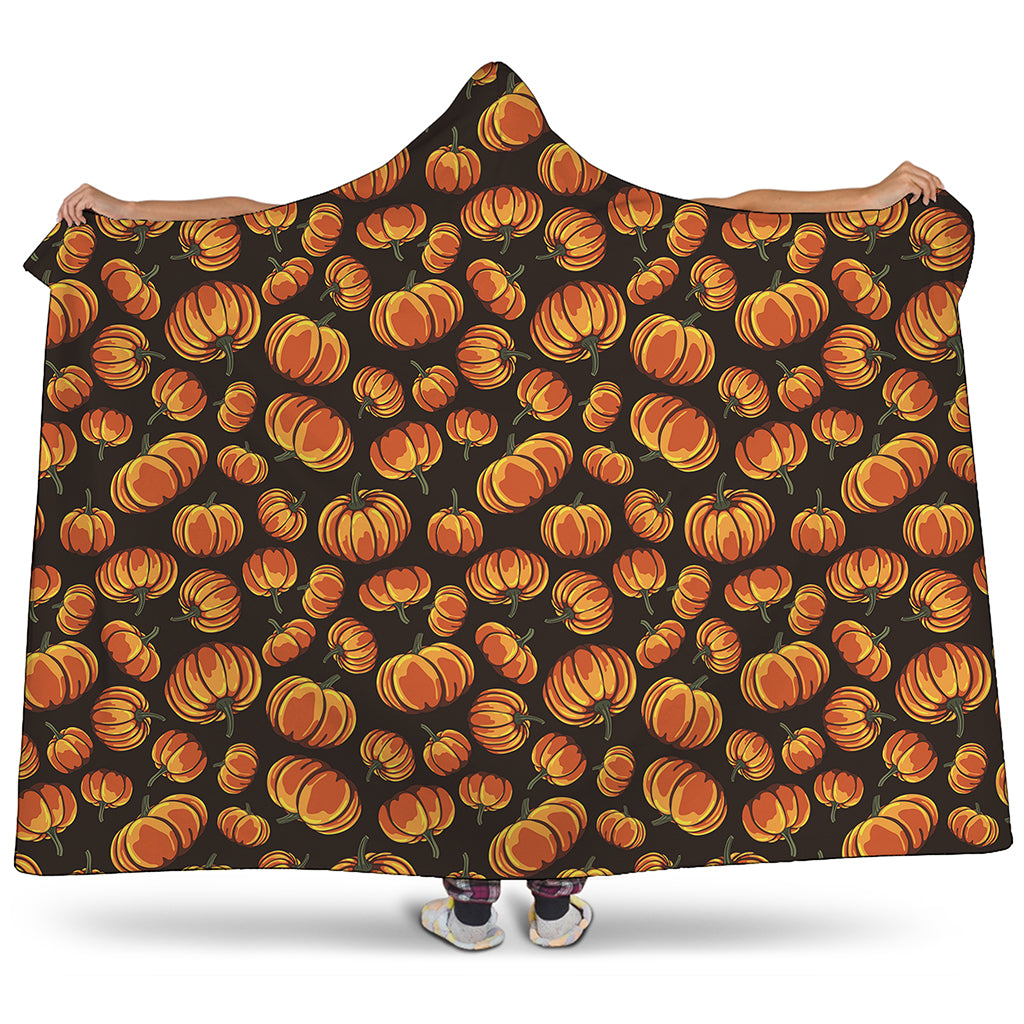 Orange Halloween Pumpkin Pattern Print Hooded Blanket