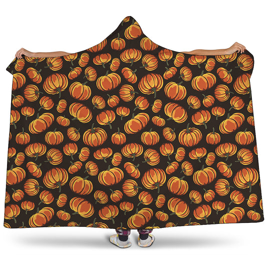 Orange Halloween Pumpkin Pattern Print Hooded Blanket