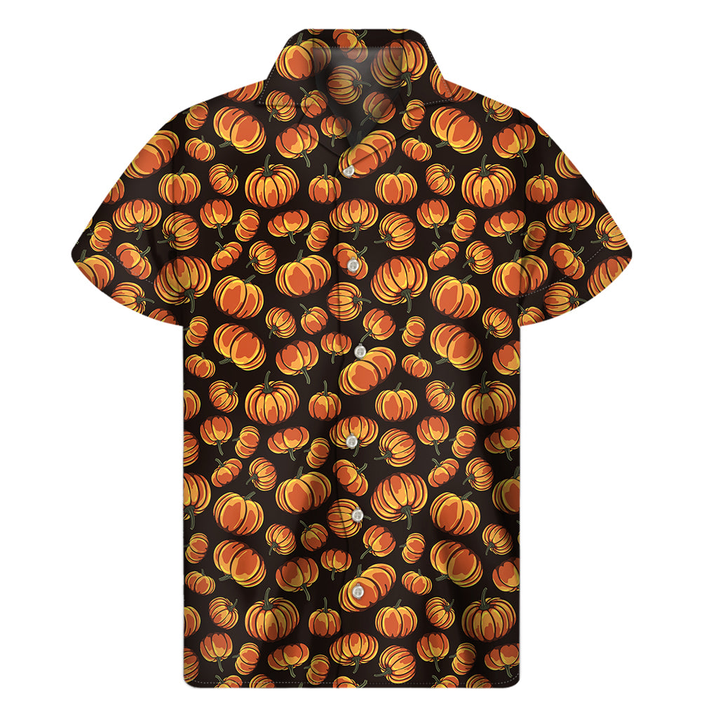 Orange Halloween Pumpkin Pattern Print Men's Short Sleeve Shirt