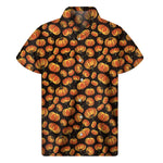 Orange Halloween Pumpkin Pattern Print Men's Short Sleeve Shirt