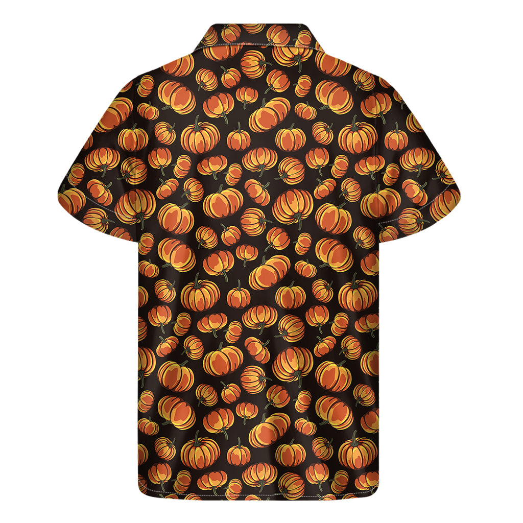 Orange Halloween Pumpkin Pattern Print Men's Short Sleeve Shirt