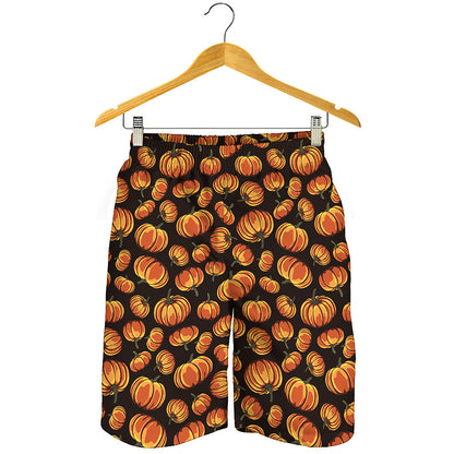 Orange Halloween Pumpkin Pattern Print Men's Shorts