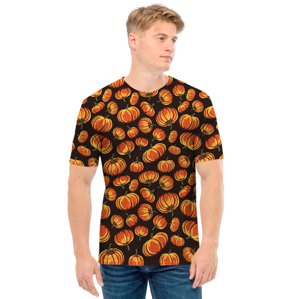 Orange Halloween Pumpkin Pattern Print Men's T-Shirt