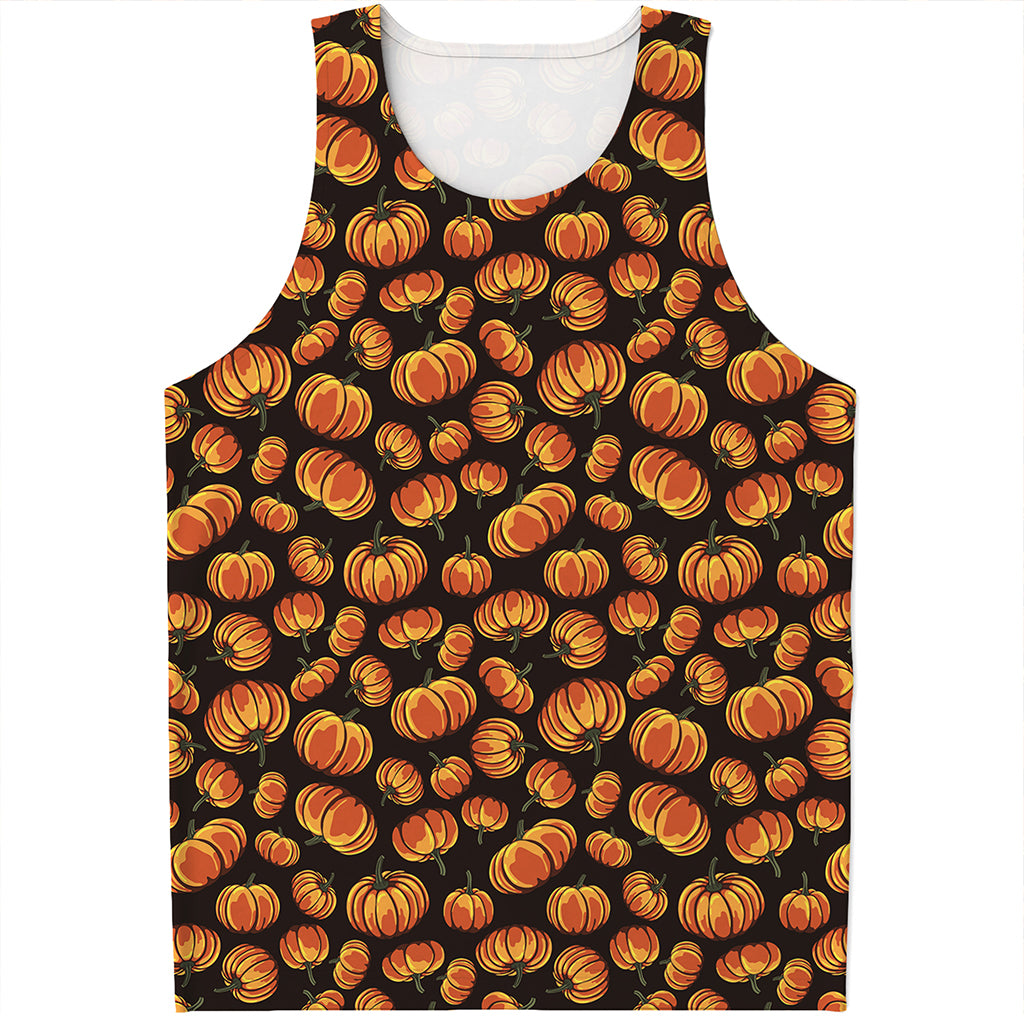 Orange Halloween Pumpkin Pattern Print Men's Tank Top