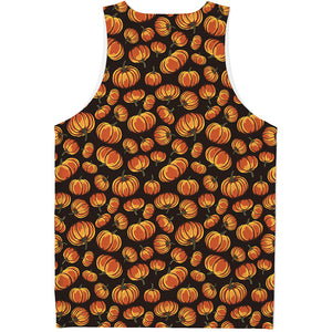 Orange Halloween Pumpkin Pattern Print Men's Tank Top