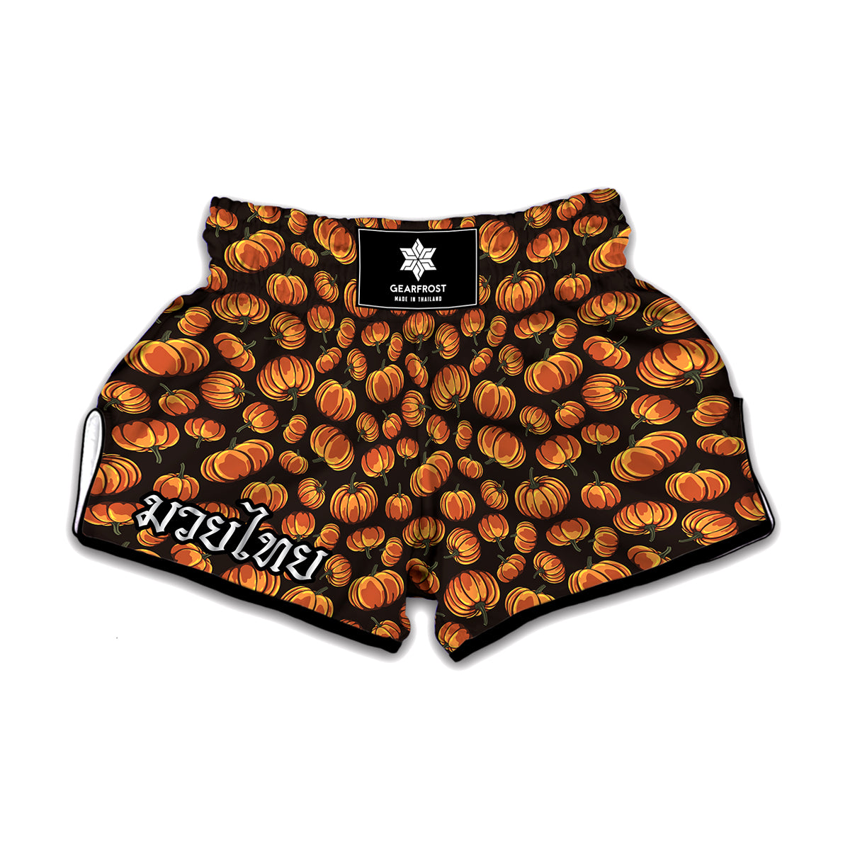 Orange Halloween Pumpkin Pattern Print Muay Thai Boxing Shorts