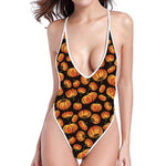 Orange Halloween Pumpkin Pattern Print One Piece High Cut Swimsuit