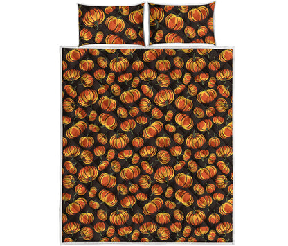 Orange Halloween Pumpkin Pattern Print Quilt Bed Set