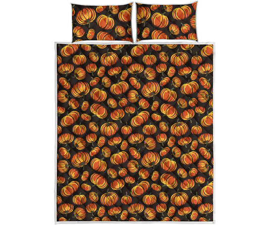 Orange Halloween Pumpkin Pattern Print Quilt Bed Set