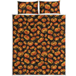 Orange Halloween Pumpkin Pattern Print Quilt Bed Set
