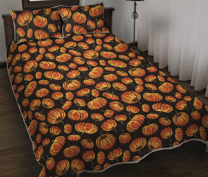Orange Halloween Pumpkin Pattern Print Quilt Bed Set