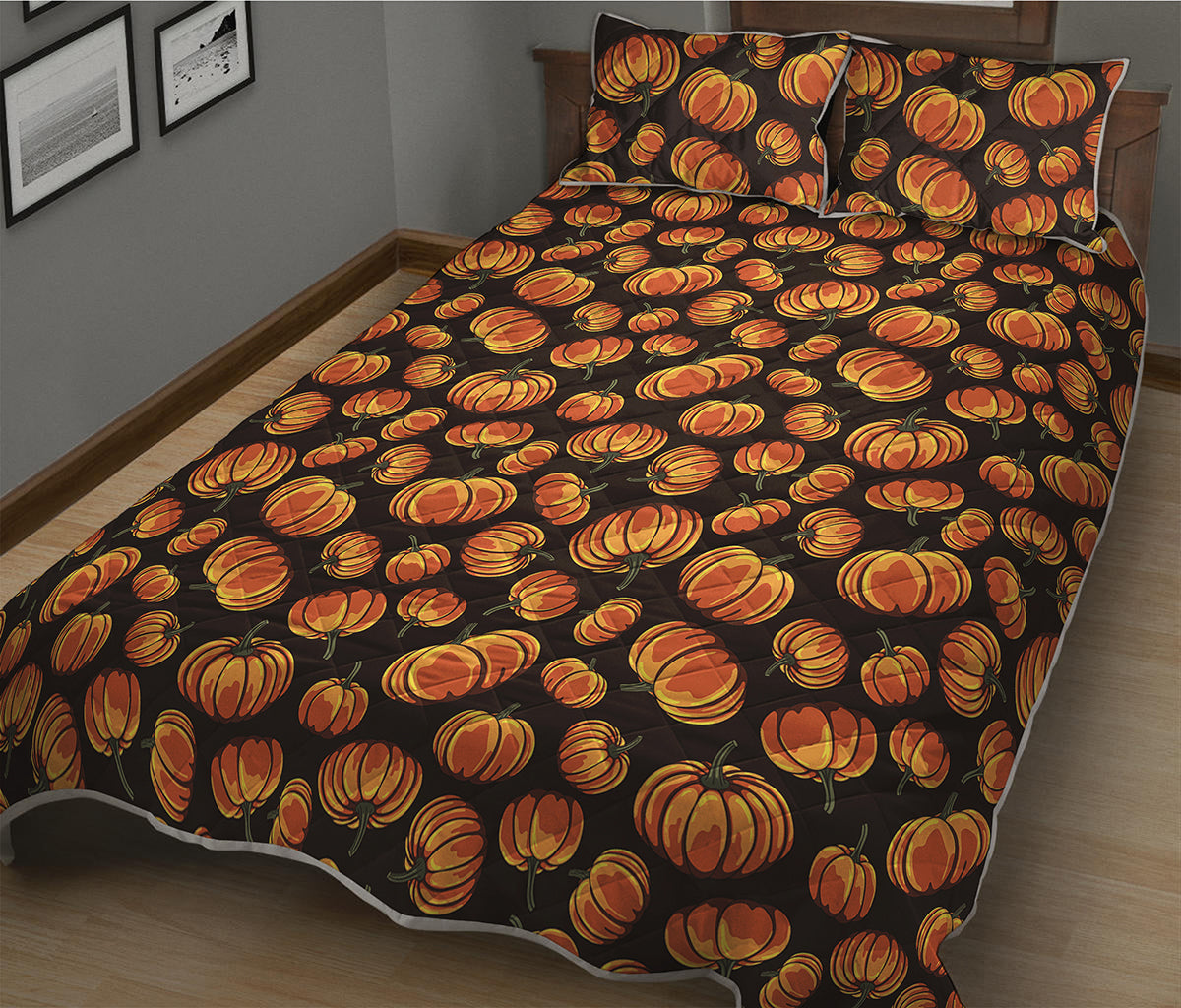 Orange Halloween Pumpkin Pattern Print Quilt Bed Set