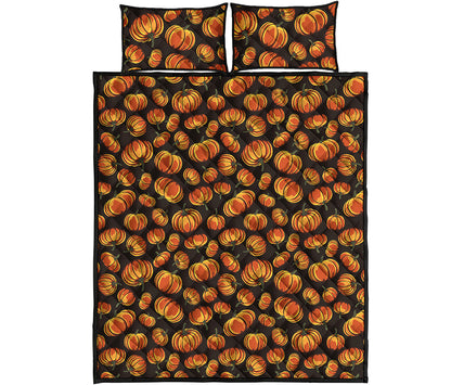 Orange Halloween Pumpkin Pattern Print Quilt Bed Set