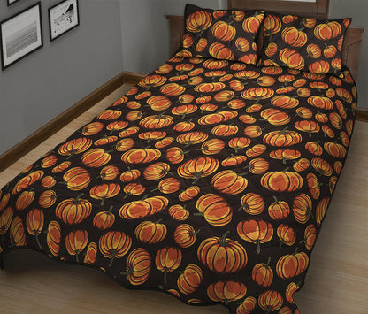 Orange Halloween Pumpkin Pattern Print Quilt Bed Set