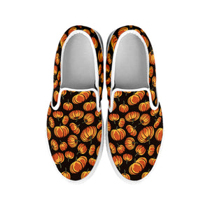 Orange Halloween Pumpkin Pattern Print White Slip On Shoes