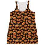 Orange Halloween Pumpkin Pattern Print Women's Racerback Tank Top