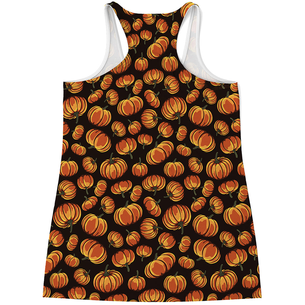 Orange Halloween Pumpkin Pattern Print Women's Racerback Tank Top