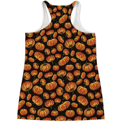 Orange Halloween Pumpkin Pattern Print Women's Racerback Tank Top
