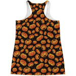 Orange Halloween Pumpkin Pattern Print Women's Racerback Tank Top