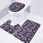 Orange Japanese Dragon Pattern Print 3 Piece Bath Mat Set