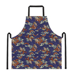 Orange Japanese Dragon Pattern Print Apron