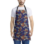 Orange Japanese Dragon Pattern Print Apron