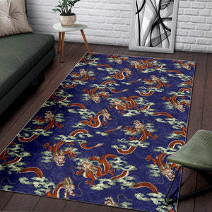 Orange Japanese Dragon Pattern Print Area Rug GearFrost