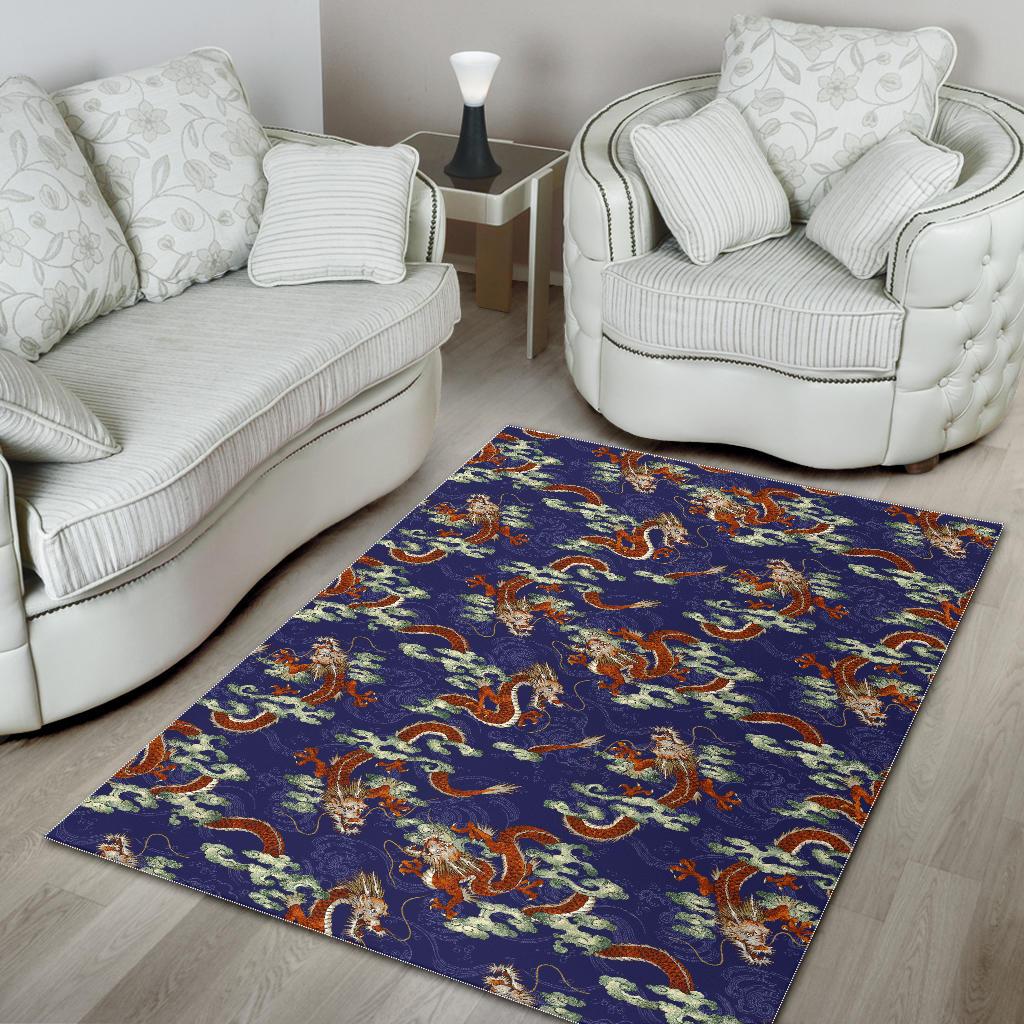 Orange Japanese Dragon Pattern Print Area Rug GearFrost