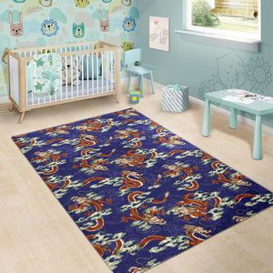 Orange Japanese Dragon Pattern Print Area Rug GearFrost