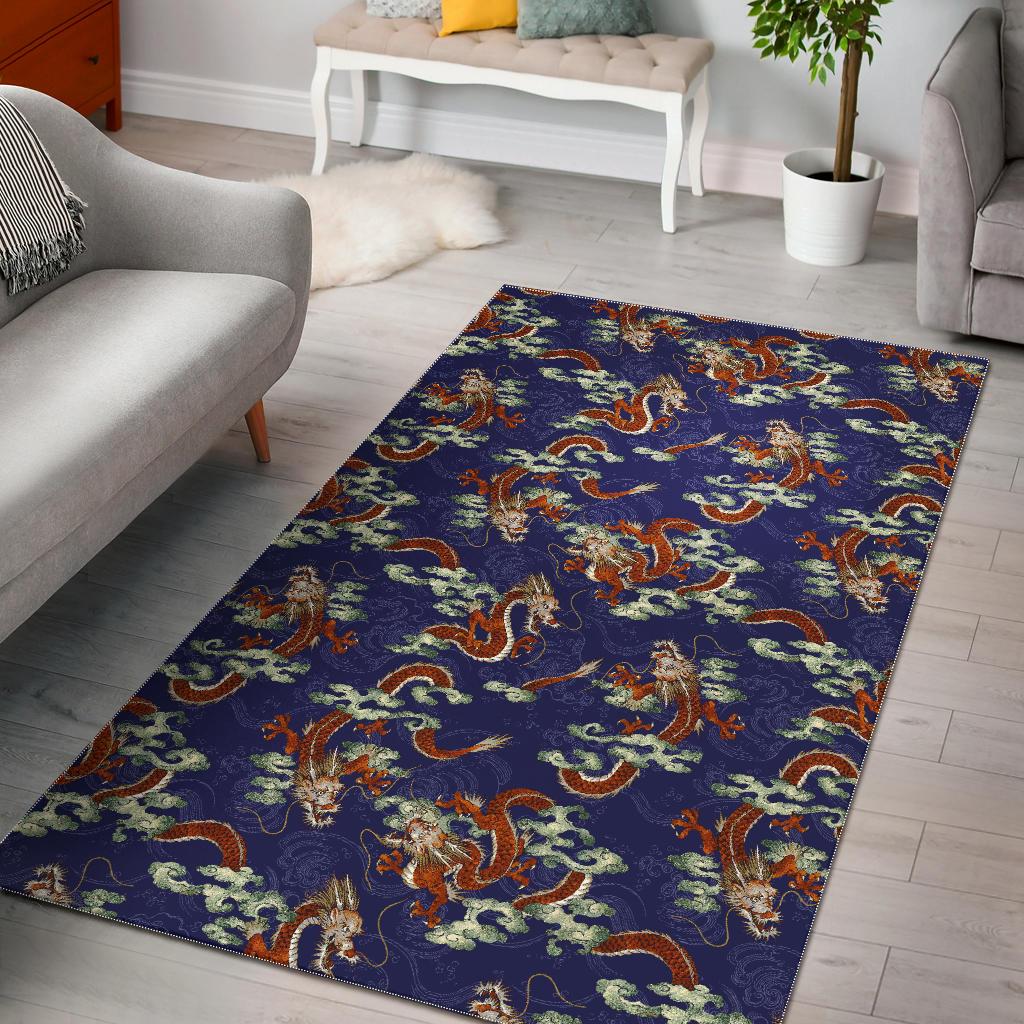 Orange Japanese Dragon Pattern Print Area Rug GearFrost