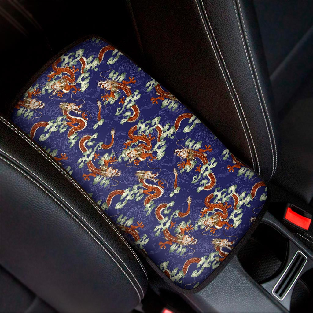 Orange Japanese Dragon Pattern Print Car Center Console Cover