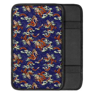 Orange Japanese Dragon Pattern Print Car Center Console Cover