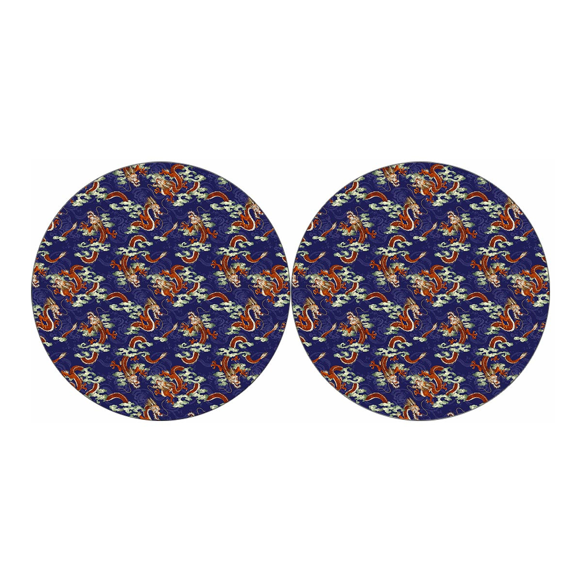 Orange Japanese Dragon Pattern Print Car Coasters