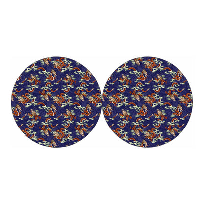 Orange Japanese Dragon Pattern Print Car Coasters