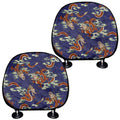 Orange Japanese Dragon Pattern Print Car Headrest Covers