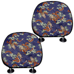 Orange Japanese Dragon Pattern Print Car Headrest Covers