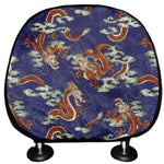 Orange Japanese Dragon Pattern Print Car Headrest Covers